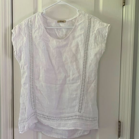 Alessia Pacini White Linen and Lace Cap Sleeve Top Small white boho‎ Lagenlook - Picture 1 of 10
